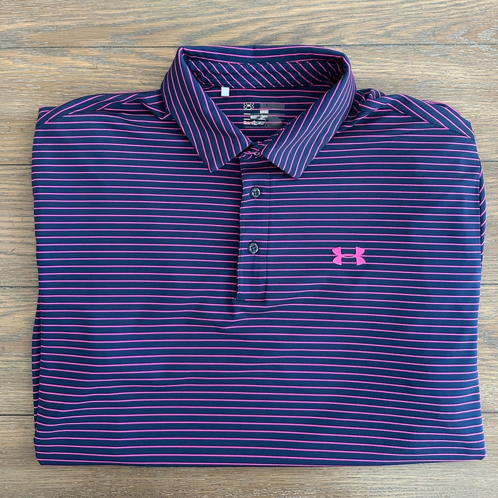 Under Armour Navy and Pink‎ Striped Long Sleeve Top Size XXL